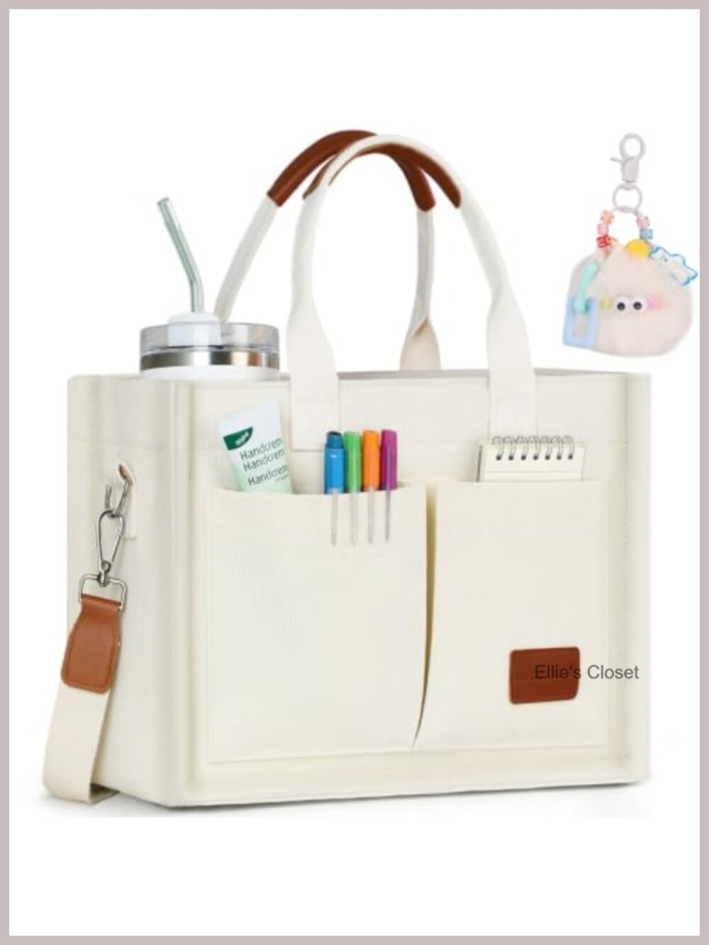 Structured Canvas Tote Bag for Women, Multi-Compartment Zippered Work Travel